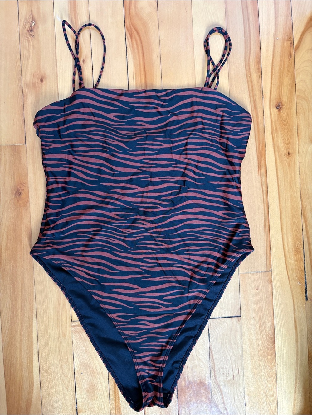 Tiger Stripe One-Piece Swimsuit in Black and Rust